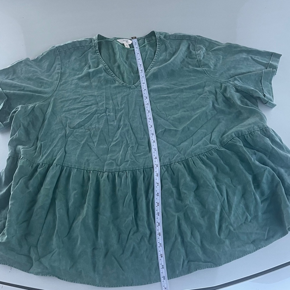 Sky Green Flutter Sleeve Blouse Relaxed Tiered Design